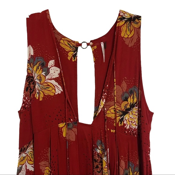 FREE PEOPLE Boho Lovely Day Red Floral Sleeveless Tie Front Dress - Picture 6 of 16